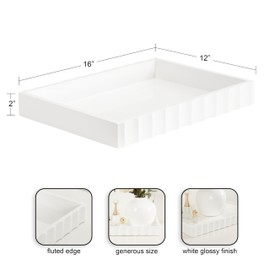 Kate and Laurel Lissi Decorative Rectangle Tray with Wavy Design, 16 x 12, White, Modern Scalloped Serving Tray for Coffee Table Ottoman, Dining Table, or Entryway Catch-All Tray