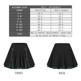 Kisidoo Gothic Skirts Cute High Elastic Waisted Plaid Kilts for Women Trendy Hem Flared Knee Length Mini Skater Skirt