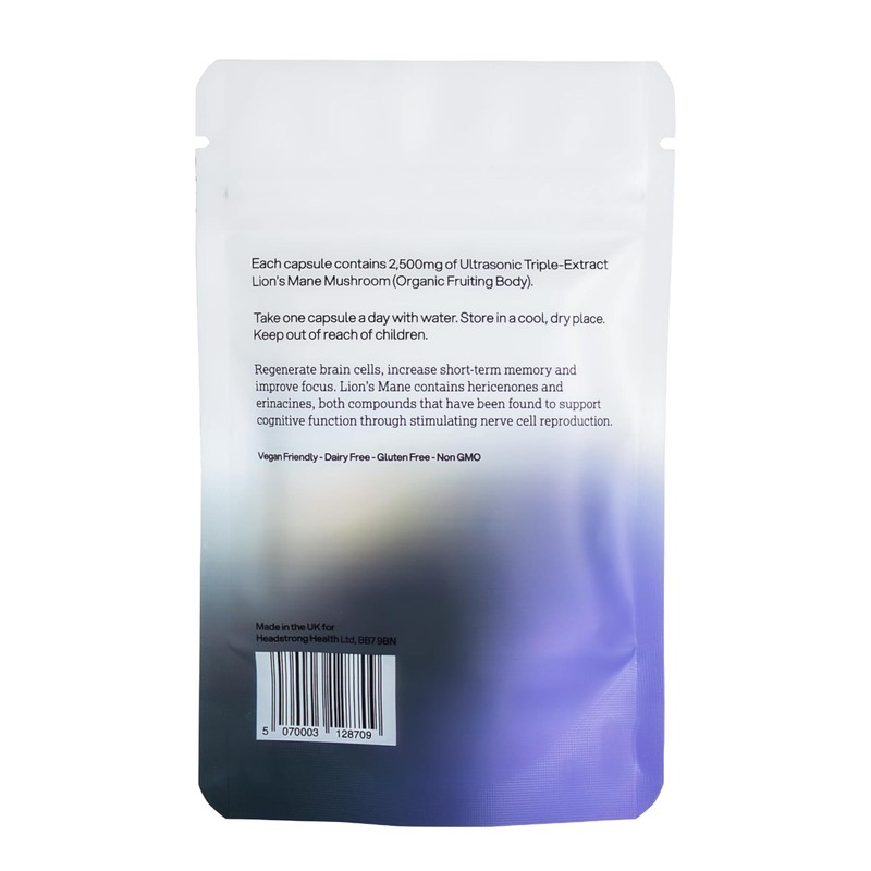 Headstrong Lion's Mane Mushroom Capsules, 90% Active Compound Yield, Ultrasonic