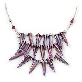 Avalaya Purple Shell Nugget Bib Wire Necklace In Silver Tone - 48cm L