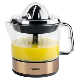 Bestron Electric Citrus & Orange Squeezer with 2 Press Cones and Aroma Lid, Motor with Two Directions of Rotation (Left/Right), Capacity: 0.7 Litres, 40 Watt, Colour: Copper