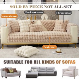 XSlive Soft Warm Faux Fur Couch Sofa Cover Thick Shaggy Fuzzy Sectional Couch Cover Non-Slip Solid Color Plush Sofa Slipcover Furniture Protector for Kids, Pets (Light Brown,36"x47")