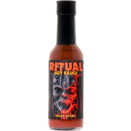 HELLFIRE RITUAL CARIBBEAN SPICED RUM INFUSED HOT SAUCE. A TASTE OF THE ISLANDS TRINIDAD SCORPION, 7-POT PRIMO AND ORANGE HABANERO PEPPERS BRING AN ERUPTION OF HEAT! MANGOES, PAPAYAS, PINEAPPLES, MANDARIN ORANGES AND PEACHES COMBINED WITH EXOTIC SPICES AN