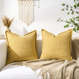 LRartdeco Cushion Cover 40 x 40 cm, Pack of 2 Cushion Covers, Mustard Yellow, Washable Cushion Covers, Linen Look, Decorative Cushion Cover, Yellow, for Sofa Cushion Decoration in the Living Room and