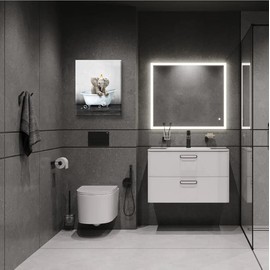 Elephant Bathroom Wall Art Funny Elephant Baby Wall Decor Farmhouse Cute Animal Pictures Canvas Prints Framed Modern Painting Artwork for Bathroom Lavatory Toilet Loo Living Room 12"x16"