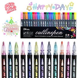 Rotulador de contorno de doble línea, Resaltadores para Pintar de 24colores, Marcadores de punta de pincel para dibujar, escribir, tarjetas de felicitación, tarjetas de Navidad, carteles, bricolaje