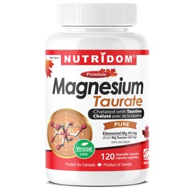 Nutridom Nutridom Magnesium Taurate 500mg | 40mg Elemental Magnesium per Capsule | 120 Vegan Capsules | Chelated with Taurine | Electrolyte, Muscle & Heart Support | Non-GMO, Gluten-Free
