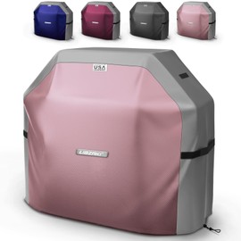 LIBZAKI Grill Cover 420D Waterproof, Weather Resistant, Rip-Proof, Anti-UV, Fade Resistant,Gas Grill Cover for Weber,Char Broil,Nexgrill Grills, etc.72 inches-Pink/Gray