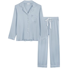 Joyaria Pajama for Womens Button Down Long Sleeve/PJ/Sleep Sets with Pants Sleepwear(Dusty Blue, Small)
