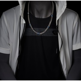 COOLSTEELANDBEYOND Men's Stainless Steel Cuban Link Chain Necklace with Blue Evil Eye Curb Chain Miami Cuban Chain Necklace, Resin plastic, No Gemstone