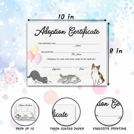 Gihyan Cat Kitten Adoption Certificate, Colorful Cat Certificates of Adoption, Adopt Cat Gifts for Cat Birthday Parties, Adopting A Pet Party Favors Supplies, 10 Pcs Pet Adoption Certificates -09