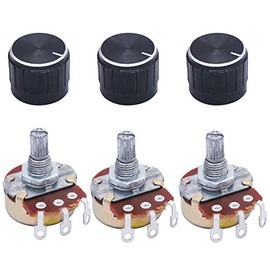 TWTADE / 3pcs 50K ohm Potentiometer Single Turn Rotary Linear Variable Potentiometer + 3pcs black Aluminum alloy knob
