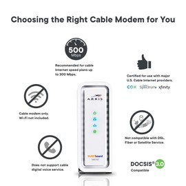ARRIS (SB6183-RB) Cable Modem - Fast DOCSIS 3.0 16x4 Gigabit Cable Modem, For Comcast Xfinity, Cox, Spectrum and more, 1 Gbps Port, 400 Mbps Max Internet Speed, 2 Year Warranty - Renewed