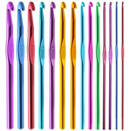 Crochet Hooks,14Pcs Crochet Hook Set, H HOME-MART Aluminum Handle Knitting Needles Crochet Kit for Arthritic Hands,Crochet Needles for Yarn Craft, Nice Gift for Women