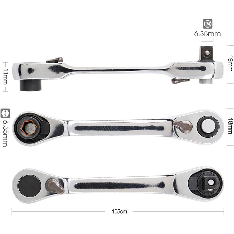 Silver Ratchet Wrench 1/4 inch Mini Double Head 72 Teeth