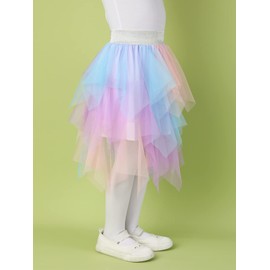 Tulle Skirt for Girls, Elastic Waistband, Irregular Tutu Skirt with Underskirt, Tulle Skirt for Children, Teenagers, Adults, for Dance, Party, Costume, Princess, Blue + Purple + Light Pink