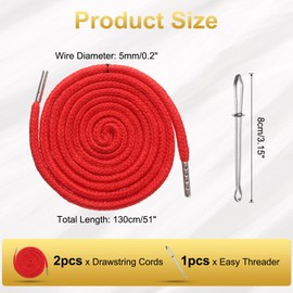 sourcing map 2pcs Drawstring Cords 51" Replacement Drawstring Hoodie String Sewing Tool with Easy Threader for Hoodie Sweatpants Jackets Pants Hats Coats Bags, Red