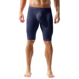 YOOBNG Men's Compression Shorts Middle Tight Pants Activewear Leggings Soft Yoga Shorts Trunks Pant Navy