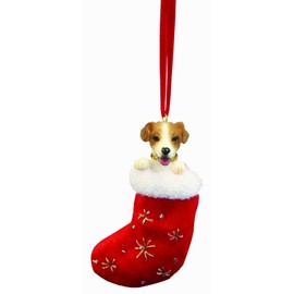 Jack Russell Christmas Stocking Ornament with "Santa's Little Pals" Hand Painted and Stitched Detail