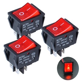 DMWD 3Pcs 30A 250VAC/ 35A 125VAC Large Current Rocker Toggle Switch ON/Off Switch DPST 4Pins Red Light Illuminated Toggle Switch