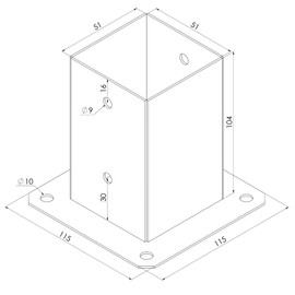 TRIBECCO Ground Sleeve with Dowel Plate for Square Wooden Posts 51 x 51 mm Height 100 mm Hot-Dip Galvanised Steel Screw-On Sleeve as Anchoring for Carports Fences Gate Posts Palisades