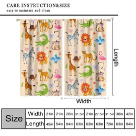 Kids Safari Animal Curtains,Cartoon Woodland Animals Window Treatments for Baby Boy Nursery Bedroom Jungle Leopard Lion Printed Décor Drapes 2 Panels Sets Total Size 42" x 45"
