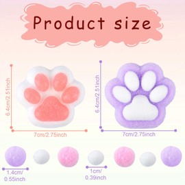 GWAWG 2 x Squeeze Toy, Kawaii Fluffy Sensory Toy, Anti Stress Taba Squishy Paw, Cat Paw Squeeze Toy, Cat Paw Squeeze Toy with Balls, Funny, Anti-Stress and Anxiety Relief