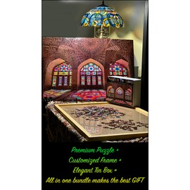 Puzzles To Keep - Oriental Architecture 1000 Pieces Premium Jigsaw Puzzle, Magnificent Iranian Architecture in Nasir-al-Mulk Mosque in Shiraz, Iran. Elegant Tin Box + Customized Wooden Frame, Gift