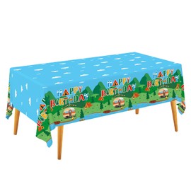 Happy Camper Birthday & Camping Party Supplies - 2PCS Set of 54”x108” Disposable Plastic Table Covers ，Disposable Camping Tablecloth,for Camping Themed Events, 1st Birthday & Camping Party Decorations