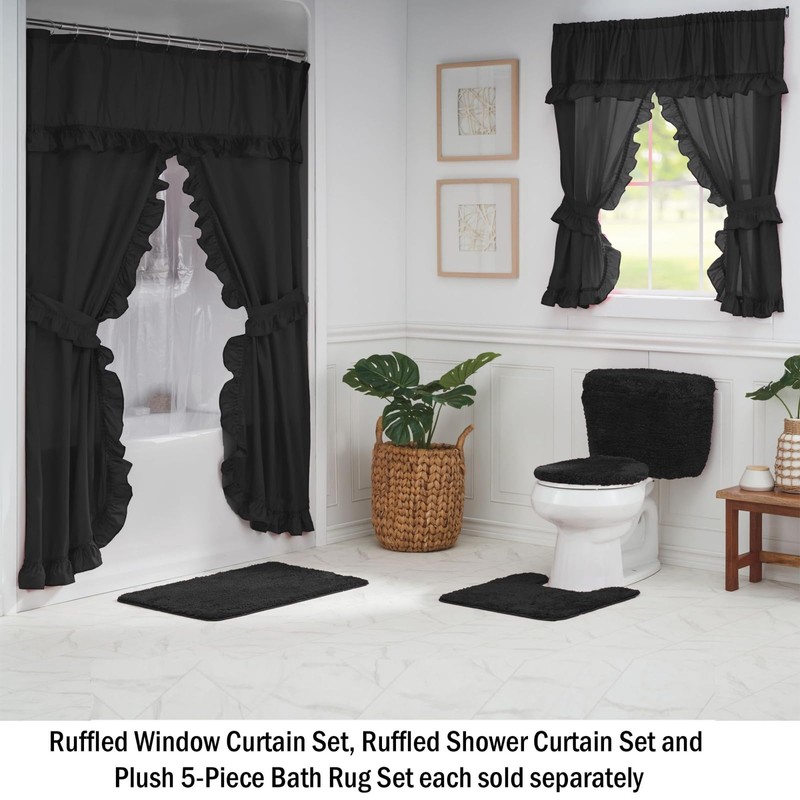 Stoneberry Home Ruffled Shower Curtain Set, Elegant 4-Piece Bathroom Ensemble