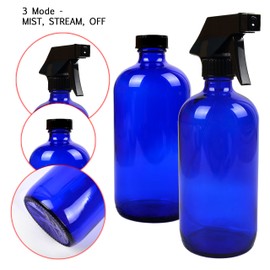 Youngever 6 Pack Empty Cobalt Blue Glass Spray Bottles Refillable Containers, 16 oz 8 oz 4 oz Spray Bottles for Essential Oils, Cleaning Products, Durable Black Trigger Sprayer Fine Mist and Stream