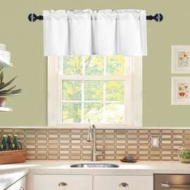 JIUZHEN Valance Curtains for Kitchen Window Valances for Living Room/Basement Window Curtains Bathroom Thermal Insulated Short Rod Pocket Curtain Panels, White,42 x 18 Inches,1 Panel