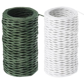PATIKIL 164 Feet Floral Bind Wire Wrap Twine, 2 Pcs 1mm Florist Wire Iron Wire Paper Covered Vine Wrapping Binding Wire for Flower Bouquets, Green White
