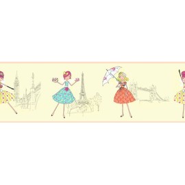 Fine Decor Vintage Fairies Hoopla Wallpaper Border, Cream/Yellow