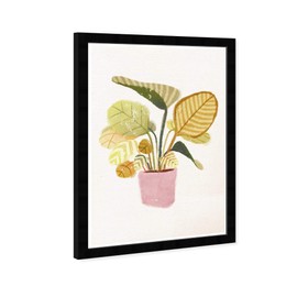 Wynwood Studio Botanical Framed Wall Art Prints 'Calathea Orbifolia' Florals Home Décor, 13" x 19", Green, Pink