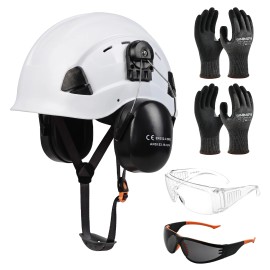 Forestry PPE Kit Hard Hat and Ear Protection Safety Glasses Anti Cut Gloves Logging Safety Gear for Tree Work and Outdoor JobsSafety Helmet Type: Without Visor, Color: White, Material: XL SIZE Gloves