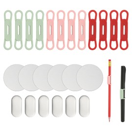 PATIKIL 12 Pcs Magnetic Pen Pencil Holder, Silicone Flexible Pencil Holder Adjustable Organizer Clip with 6 Metal Sheet for Refrigerator Whiteboards Desk Clipboard, Green/Pink/Red