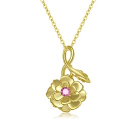 October Marigold Birth Flower Birthstone Necklace for Women: 14K Gold 925 Sterling Silver October Birth Month Floral Pendant Dainty Cute Jewelry for Her Mom Wife Daughter Friends Birthday Gifts