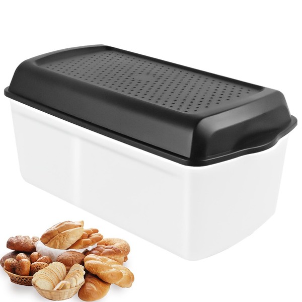 NBVNBV Bread Bin, Smart Bread Box with Separator and Bread Lid, Black, Food-Safe Bread Storage Box, Fresh Bread Storage for Longer, 32 cm x 17.5 cm x 15 cm (Rectangular)