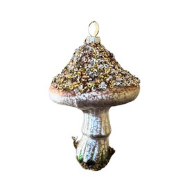 Sparkly Sequin Mushroom Novelty Christmas Ornament, Gold and Brown, About 5 Inches