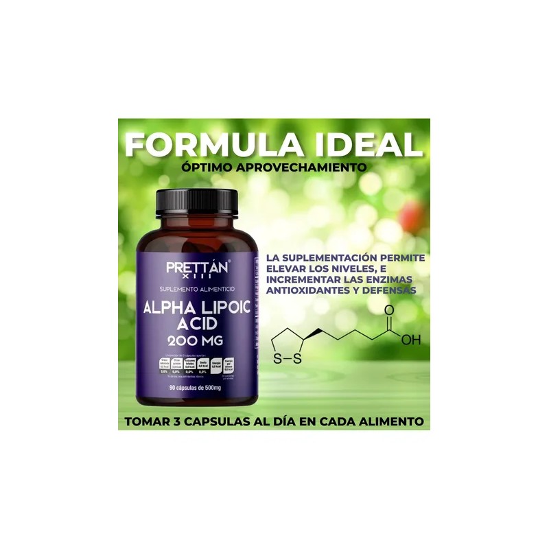 Acido Alfa Lipoico Prettan Suplemento 500mg 90 Cápsulas Sin Sabor