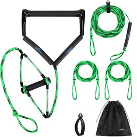 Affordura Water Ski Rope Wakeboard Rope with Handle Ski Ropes for Water Skiing, Ski Tow Rope for Tubing 4 Sections Tube Tow Rope for Watersports, Storing Bag Included (75 Feet, Green-Black)