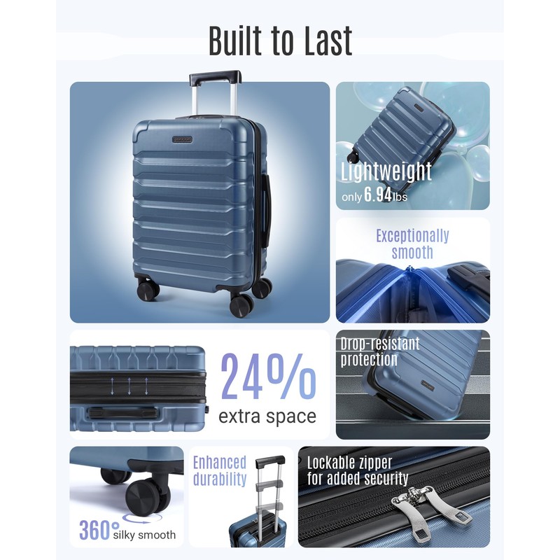 LIGHT FLIGHT Carry On Luggage 22x14x9 Airline Approved Suitcase,Royal Blue