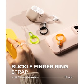 Ringke Buckle Finger Ring Lanyard Strap, Universal Removable Cell Phone PC Charm Grip Holder for Smartphone, Camera, Key Chain, USB, Small Accessories - Neon Green