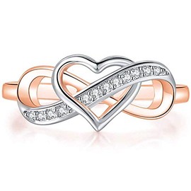 Jude Jewelers Silver Rose Gold Heart Shape Infinity Style Promise Anniversary Ring (Silver Rose Gold, 8)