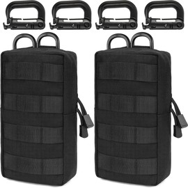 MUCHER 2 Pack Molle Pouches Tactical Pouches EDC Pouch Organizer Molle Bag Utility Pouch with 4 Carabiners for Outdoor Hiking Hunting Camping Training (C-Black-2pcs)