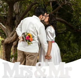 Mr and Mrs Sign for Wedding Table Decor White Wooden Table Sign for Wedding Decorations for Reception Outside Inside Stand Letters Signs Decor