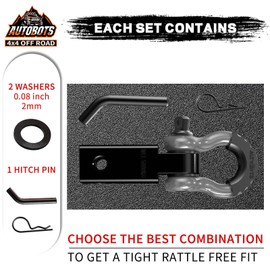 AUTOBOTS Tow Hitch Receiver 2", 45,000 Lbs Break Strength Shackle Hitch Receiver with 5/8" Screw Pin, 3/4 Shackle, Towing Accessories for Vehicle Trailer Recovery Off-Road 2R-Gray-Black-1