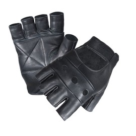 UNISEX MEN LADIES FINGERLESS REAL LEATHER CYCLING GYM DRIVING WHEEL CHAIR GLOVES (XL, Black)