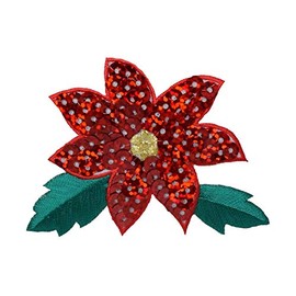 Christmas Sequin Poinsettia/Poinsetta - Red Flower - Embroidered Iron on Patch